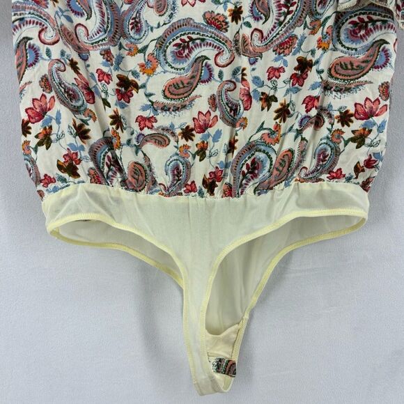 Free People Women’s small Cream Brown Paisley Plunge Bodysuit Flutter - Picture 7 of 14